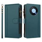 For Huawei Enjoy 50 Pro 4G Magnetic Closure 9 Card Slots Zipper Leather Case with Hand Strap(Dark Green) - 2