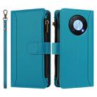 For Huawei Enjoy 50 Pro 4G Magnetic Closure 9 Card Slots Zipper Leather Case with Hand Strap(Turquoise) - 2