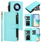 For Huawei Enjoy 50 Pro 4G Magnetic Closure 9 Card Slots Zipper Leather Case with Hand Strap(Mint Green) - 1