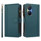 For Huawei Enjoy 80 5G Magnetic Closure 9 Card Slots Zipper Leather Case with Hand Strap(Dark Green) - 2