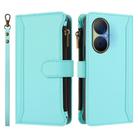 For Huawei Enjoy 80 5G Magnetic Closure 9 Card Slots Zipper Leather Case with Hand Strap(Mint Green) - 2