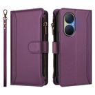 For Huawei Enjoy 80 5G Magnetic Closure 9 Card Slots Zipper Leather Case with Hand Strap(Purple) - 2