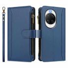 For Huawei nova 14 Pro Magnetic Closure 9 Card Slots Zipper Leather Case with Hand Strap(Dark Blue) - 2