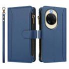 For Huawei nova 14 Magnetic Closure 9 Card Slots Zipper Leather Case with Hand Strap(Dark Blue) - 2