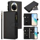 For Huawei nova 14 Magnetic Closure 9 Card Slots Zipper Leather Case with Hand Strap(Black) - 1
