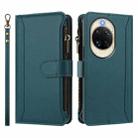 For Huawei nova 14 Magnetic Closure 9 Card Slots Zipper Leather Case with Hand Strap(Dark Green) - 2