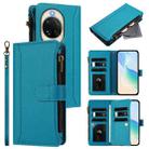 For Huawei nova 14 Magnetic Closure 9 Card Slots Zipper Leather Case with Hand Strap(Turquoise) - 1