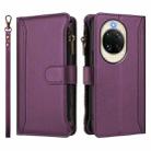 For Huawei nova 14 Magnetic Closure 9 Card Slots Zipper Leather Case with Hand Strap(Purple) - 2