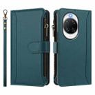 For Huawei nova 14 Ultra Magnetic Closure 9 Card Slots Zipper Leather Case with Hand Strap(Dark Green) - 2