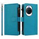 For Huawei nova 14 Ultra Magnetic Closure 9 Card Slots Zipper Leather Case with Hand Strap(Turquoise) - 2