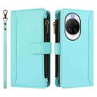 For Huawei nova 14 Ultra Magnetic Closure 9 Card Slots Zipper Leather Case with Hand Strap(Mint Green) - 2