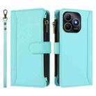 For Huawei Enjoy 80s 4G Magnetic Closure 9 Card Slots Zipper Leather Case with Hand Strap(Mint Green) - 2