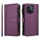 For Huawei Enjoy 80s 4G Magnetic Closure 9 Card Slots Zipper Leather Case with Hand Strap(Purple) - 2