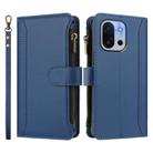 For OnePlus 13T 5G Magnetic Closure 9 Card Slots Zipper Leather Case with Hand Strap(Dark Blue) - 2