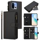 For OnePlus 13T 5G Magnetic Closure 9 Card Slots Zipper Leather Case with Hand Strap(Black) - 1