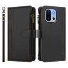 For OnePlus 13T 5G Magnetic Closure 9 Card Slots Zipper Leather Case with Hand Strap(Black) - 2