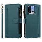 For OnePlus 13T 5G Magnetic Closure 9 Card Slots Zipper Leather Case with Hand Strap(Dark Green) - 2