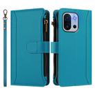 For OnePlus 13T 5G Magnetic Closure 9 Card Slots Zipper Leather Case with Hand Strap(Turquoise) - 2