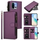 For OnePlus 13T 5G Magnetic Closure 9 Card Slots Zipper Leather Case with Hand Strap(Purple) - 1