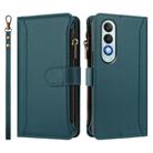 For OnePlus Nord CE4 5G Magnetic Closure 9 Card Slots Zipper Leather Case with Hand Strap(Dark Green) - 2