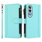 For OnePlus Nord CE4 5G Magnetic Closure 9 Card Slots Zipper Leather Case with Hand Strap(Mint Green) - 2