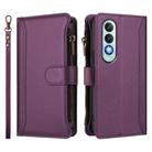 For OnePlus Nord CE4 5G Magnetic Closure 9 Card Slots Zipper Leather Case with Hand Strap(Purple) - 2