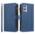 For OnePlus 9 Magnetic Closure 9 Card Slots Zipper Leather Case with Hand Strap(Dark Blue) - 2