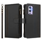 For OnePlus 9 Magnetic Closure 9 Card Slots Zipper Leather Case with Hand Strap(Black) - 2