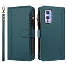 For OnePlus 9 Magnetic Closure 9 Card Slots Zipper Leather Case with Hand Strap(Dark Green) - 2
