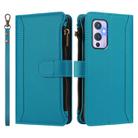 For OnePlus 9 Magnetic Closure 9 Card Slots Zipper Leather Case with Hand Strap(Turquoise) - 2
