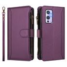 For OnePlus 9 Magnetic Closure 9 Card Slots Zipper Leather Case with Hand Strap(Purple) - 2