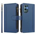 For OnePlus 9 Pro Magnetic Closure 9 Card Slots Zipper Leather Case with Hand Strap(Dark Blue) - 2
