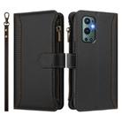 For OnePlus 9 Pro Magnetic Closure 9 Card Slots Zipper Leather Case with Hand Strap(Black) - 2