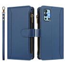 For OnePlus 9R / 8T Magnetic Closure 9 Card Slots Zipper Leather Case with Hand Strap(Dark Blue) - 2