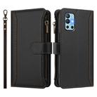 For OnePlus 9R / 8T Magnetic Closure 9 Card Slots Zipper Leather Case with Hand Strap(Black) - 2