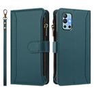 For OnePlus 9R / 8T Magnetic Closure 9 Card Slots Zipper Leather Case with Hand Strap(Dark Green) - 2