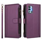For OnePlus 9R / 8T Magnetic Closure 9 Card Slots Zipper Leather Case with Hand Strap(Purple) - 2