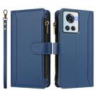 For OnePlus 10R / Ace Magnetic Closure 9 Card Slots Zipper Leather Case with Hand Strap(Dark Blue) - 2