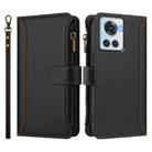 For OnePlus 10R / Ace Magnetic Closure 9 Card Slots Zipper Leather Case with Hand Strap(Black) - 2