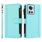 For OnePlus 10R / Ace Magnetic Closure 9 Card Slots Zipper Leather Case with Hand Strap(Mint Green) - 2