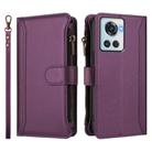 For OnePlus 10R / Ace Magnetic Closure 9 Card Slots Zipper Leather Case with Hand Strap(Purple) - 2
