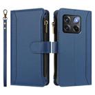For OnePlus 10T 5G Global Magnetic Closure 9 Card Slots Zipper Leather Case with Hand Strap(Dark Blue) - 2