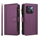For OnePlus 10T 5G Global Magnetic Closure 9 Card Slots Zipper Leather Case with Hand Strap(Purple) - 2
