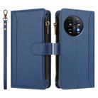 For OnePlus 11 Magnetic Closure 9 Card Slots Zipper Leather Case with Hand Strap(Dark Blue) - 2