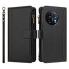 For OnePlus 11 Magnetic Closure 9 Card Slots Zipper Leather Case with Hand Strap(Black) - 2
