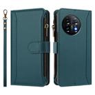 For OnePlus 11 Magnetic Closure 9 Card Slots Zipper Leather Case with Hand Strap(Dark Green) - 2