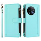 For OnePlus 11 Magnetic Closure 9 Card Slots Zipper Leather Case with Hand Strap(Mint Green) - 2