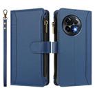 For OnePlus 11R 5G Global Magnetic Closure 9 Card Slots Zipper Leather Case with Hand Strap(Dark Blue) - 2