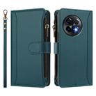 For OnePlus 11R 5G Global Magnetic Closure 9 Card Slots Zipper Leather Case with Hand Strap(Dark Green) - 2