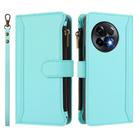 For OnePlus 11R 5G Global Magnetic Closure 9 Card Slots Zipper Leather Case with Hand Strap(Mint Green) - 2